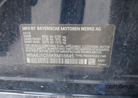 2019 BMW 430I Gran Coupe from USA, damaged, VIN WBA4J1C56KBM16845